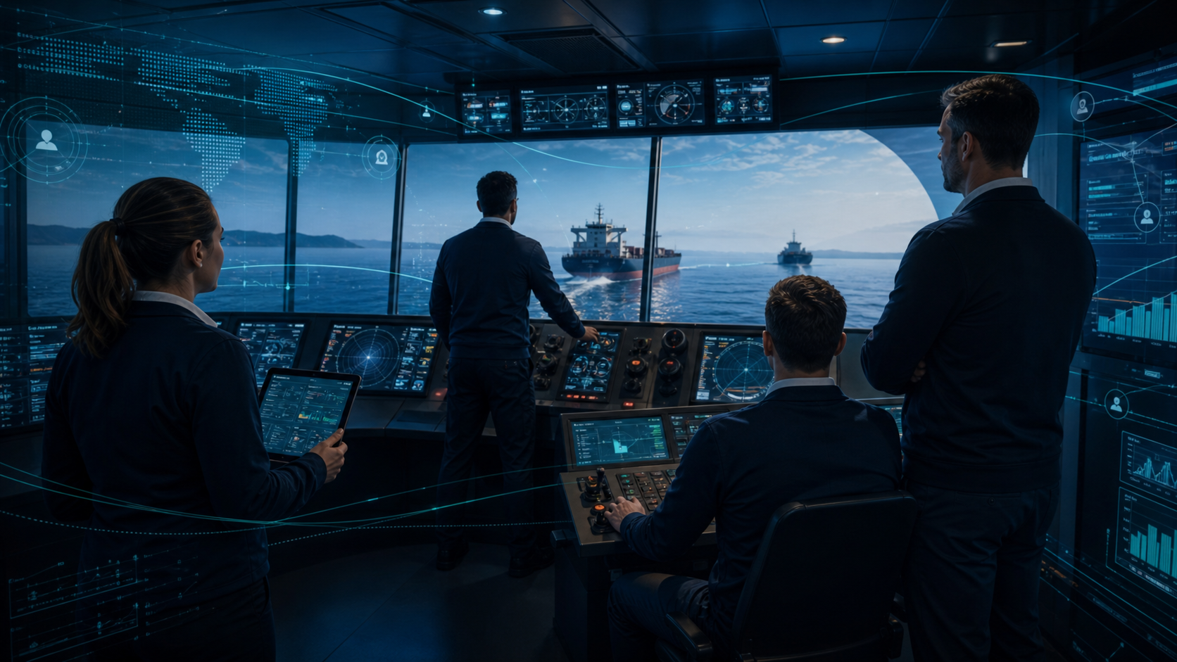 Executive fleet analytics room monitoring vessel readiness